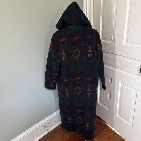 VTG Woolrich Navajo Aztec Long Trench Coat Duster Reversible Wool Medium - Picture 6 of 6